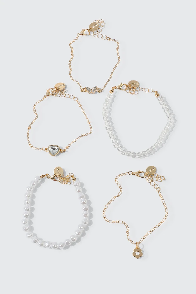 Ardene 5-Pack Daisy & Butterfly Bracelets in Gold