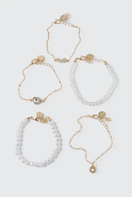 Ardene 5-Pack Daisy & Butterfly Bracelets in Gold