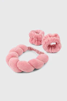 Ardene Spa Headband & Wristband Set in Medium Pink | Polyester