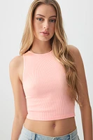 Ardene Basic High Neck Seamless Crop Tank Top in Light Pink | Size Small | Nylon/Elastane