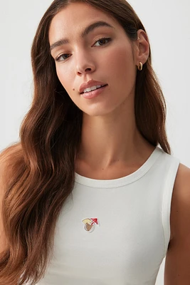 Ardene Graphic PJ Tank in White | Size | Cotton/Elastane | Eco-Conscious