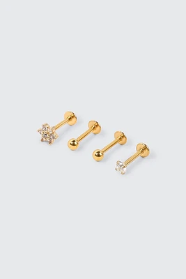 Ardene 4-Pack Flower 14K Gold Plated Labret Piercings
