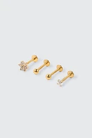 Ardene 4-Pack Flower 14K Gold Plated Labret Piercings