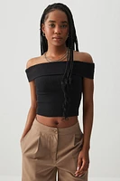 Ardene Rib Off Shoulder Crop Top in Black | Size | Cotton/Elastane