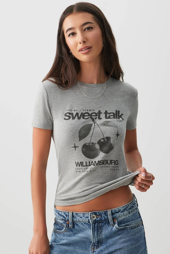 Ardene Fitted Graphic T-Shirt in | Size | Rayon/Spandex