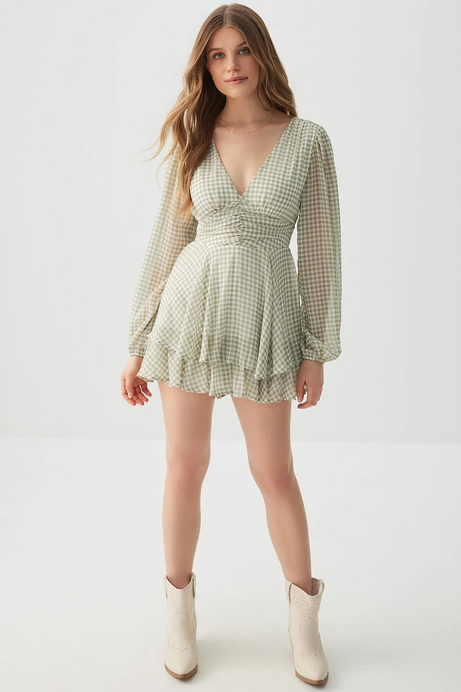 Ardene Printed Long Sleeve Romper in Sage | Size | Polyester