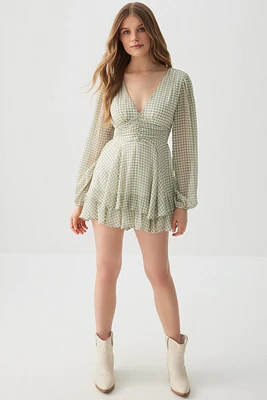 Ardene Printed Long Sleeve Romper in Sage | Size | Polyester