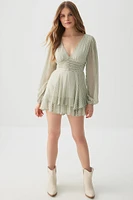 Ardene Printed Long Sleeve Romper in Sage | Size | Polyester