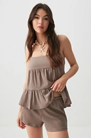 Ardene Open Back Babydoll Tiered Tank in Brown | Size Small | Polyester/Spandex