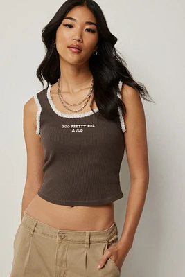 Ardene Lace Trim Tank Top in | Size | 100% Cotton