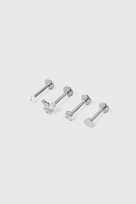 Ardene 4-Pack Butterfly & Heart Labret Piercings in Silver