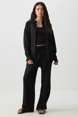 Ardene Wide Leg Linen Blend Pants in Black | Size Small | Rayon