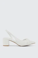 Ardene Slingback Heeled Shoes with Pleated Detail in White | Size 9 | Faux Leather | Eco-Conscious