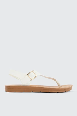 Ardene T-Strap Sandals in White | Size | Faux Leather | Eco-Conscious