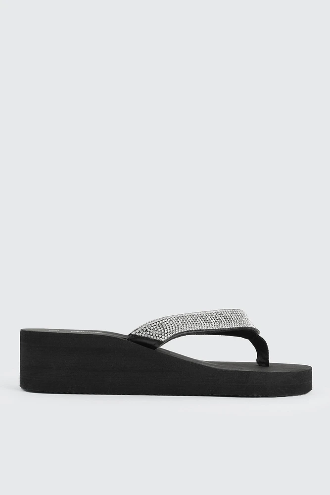 Ardene Embellished Wedge Flip-Flops Sandals in Black | Size