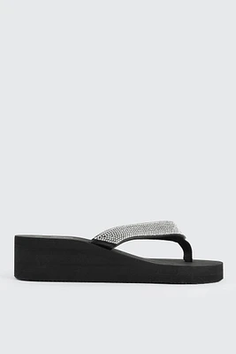 Ardene Embellished Wedge Flip-Flops Sandals in Black | Size