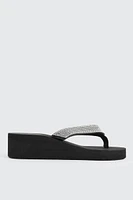 Ardene Embellished Wedge Flip-Flops Sandals in Black | Size