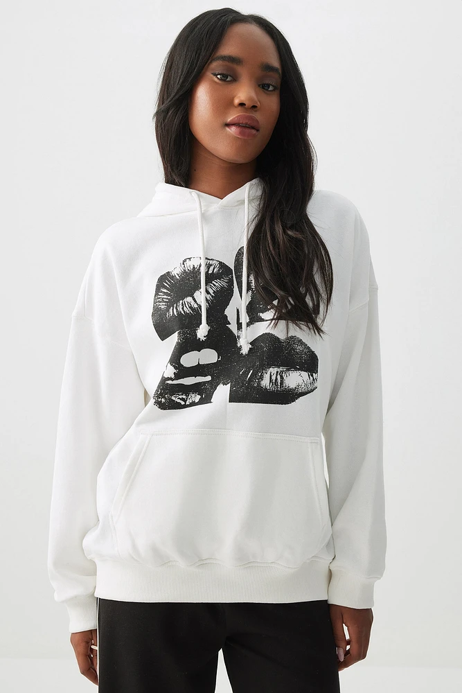 Ardene Washed Graphic Hoodie in | Size | Polyester/Cotton | Fleece-Lined