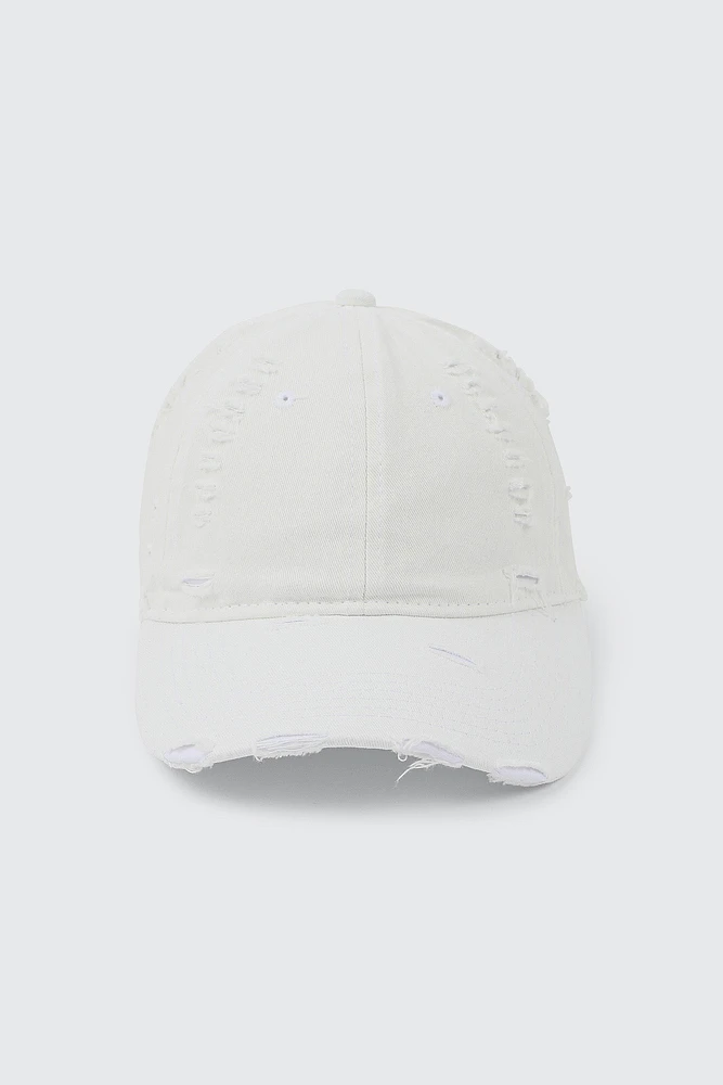 Ardene Distressed Effect Cap in White | 100% Cotton