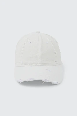 Ardene Distressed Effect Cap in White | 100% Cotton
