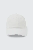 Ardene Distressed Effect Cap in White | 100% Cotton