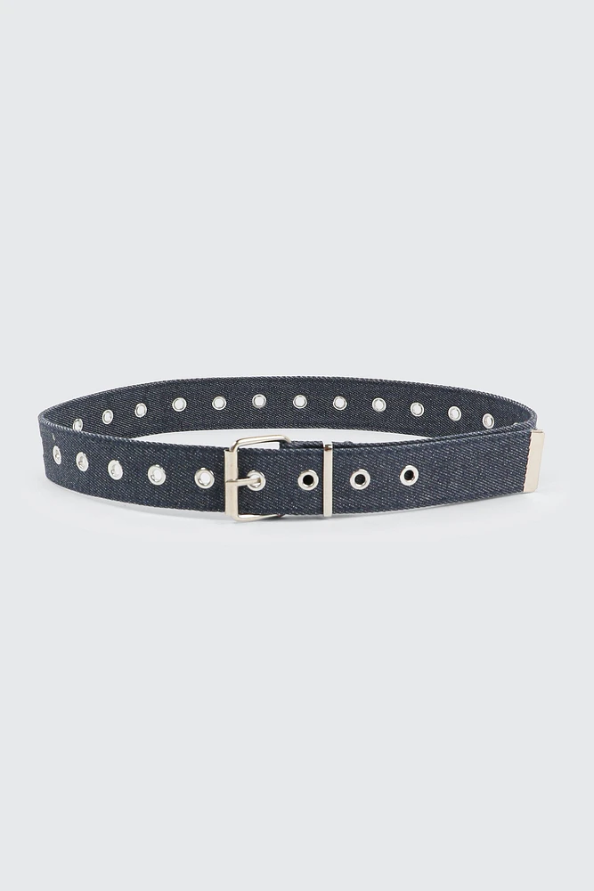 Ardene Canvas Eyelet Belt in Dark Blue | Size | Polyester