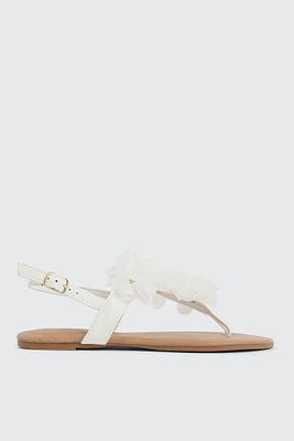 Ardene 3D Floral V Strap Sandals in White | Size | Faux Leather