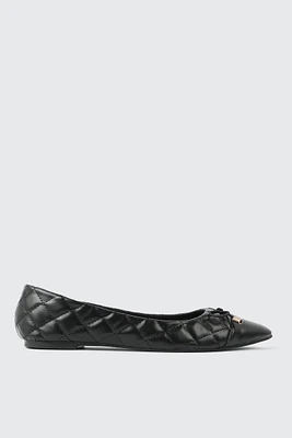 Ardene Quilted Pointed Toe Ballet Flats in | Size | Faux Leather | Eco-Conscious