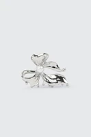 Ardene Metallic Bow Shaped Hair Claw with Pearl in Silver