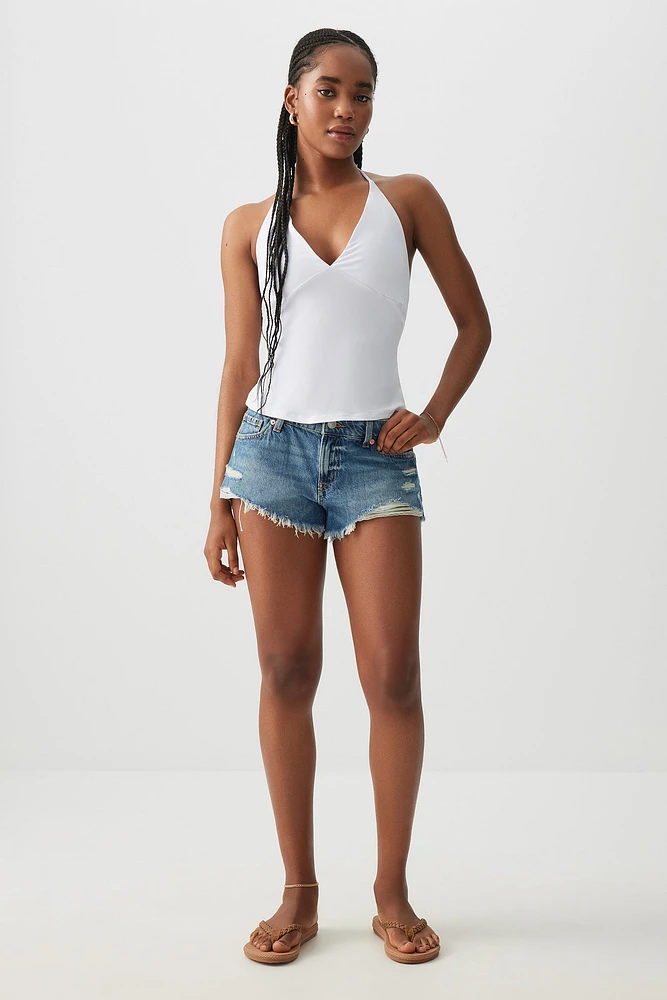 Ardene Low Rise Denim Short Shorts in Medium Blue | Size | 100% Cotton