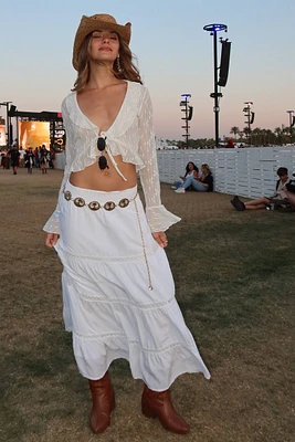 Ardene Maxi Tiered Skirt in White | Size Large | Rayon