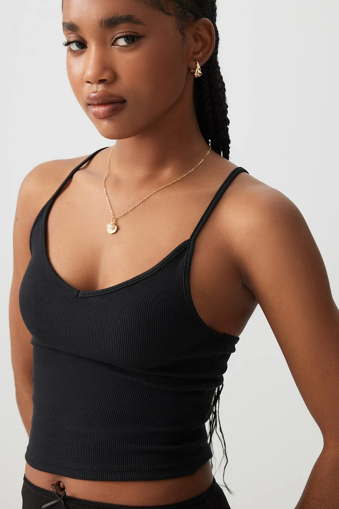 Ardene Basic V-Neck Crop Tank Top in Black | Size XL | Cotton/Elastane | Eco-Conscious