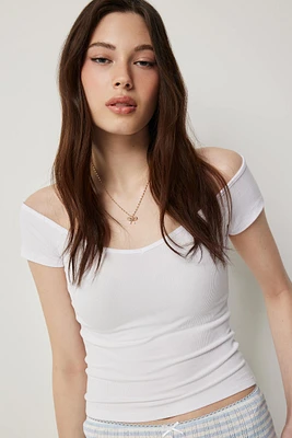 Ardene Rib V-Neck PJ Top in White | Size | Polyester/Spandex | Eco-Conscious