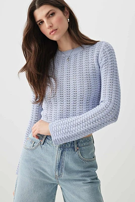 Ardene Crop Open Stitch Sweater in Light Blue | Size | 100% Cotton
