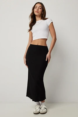 Ardene Lettuce Hem Rib Midi Skirt in | Size | Polyester/Spandex
