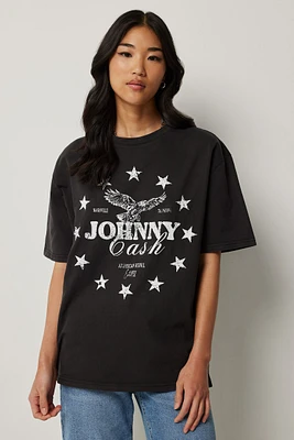 Ardene Johnny Cash Graphic T-Shirt in Black | Size Large | 100% Cotton