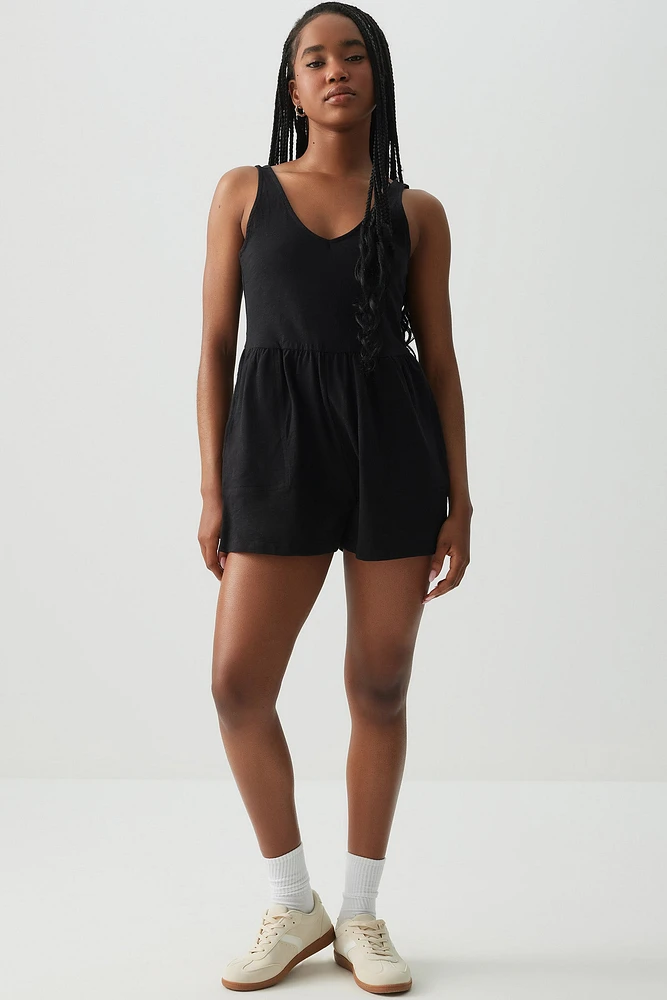 Ardene Flowy V-Neck Romper in Black | Size XS | Cotton | Eco-Conscious