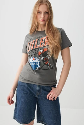 Ardene Unisex Edmonton Oilers T-Shirt in Dark Grey | Size | 100% Cotton