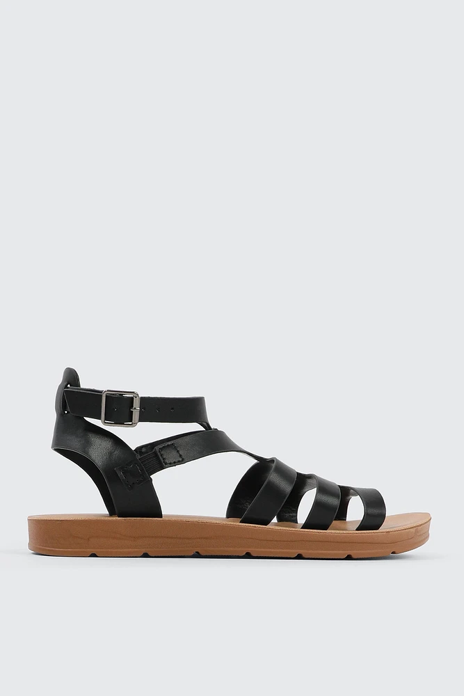 Ardene Flat Strappy Sandals in Black | Size | Eco-Conscious