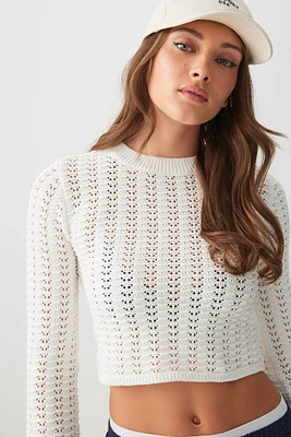 Ardene Crop Open Stitch Sweater in White | Size | 100% Cotton