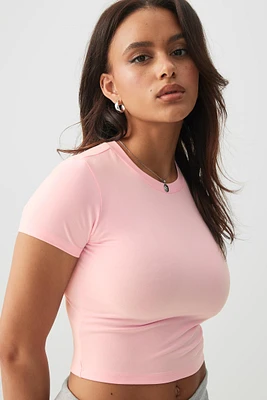 Ardene Super Soft Ultra Crop Fitted T-Shirt in Light Pink | Size | Polyester/Elastane