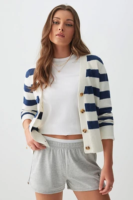 Ardene Striped Cardigan in Dark Blue | Size | Polyester/Nylon/Spandex