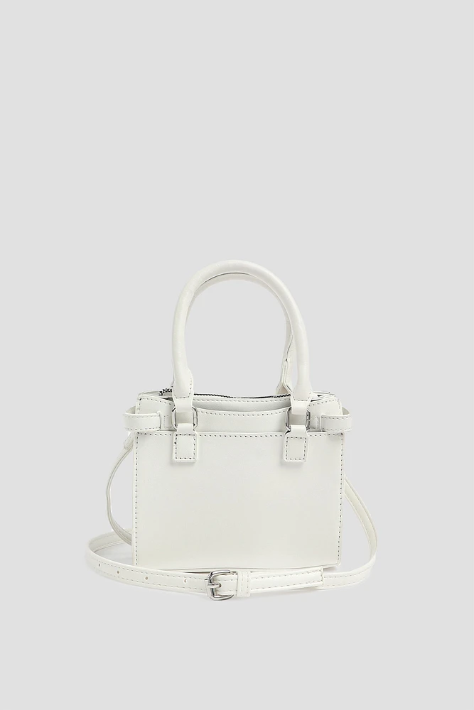 Ardene Small Tote Bag in White | 100% Recycled Polyester/Faux Leather | Eco-Conscious