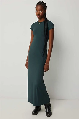 Ardene Contour Short Sleeve Maxi Dress in Dark Green | Size Small | Elastane/Polyamide