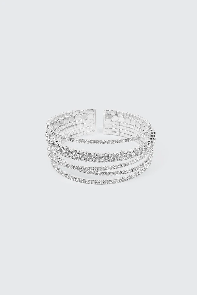 Ardene Multi Row Rhinestone Bracelet in Silver