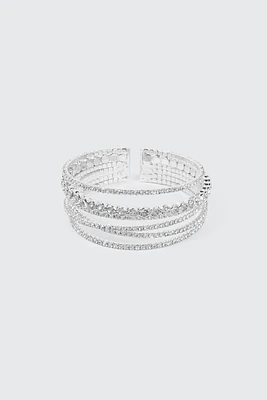 Ardene Multi Row Rhinestone Bracelet in Silver