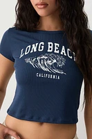 Ardene Fitted Graphic T-Shirt in Dark Blue | Size | Polyester/Elastane | Eco-Conscious