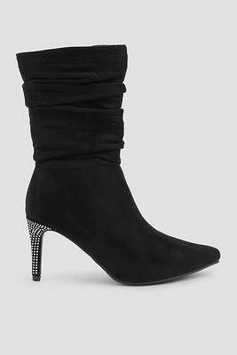 Ardene Stiletto Ruched Booties in Black | Size | Faux Suede | Eco-Conscious