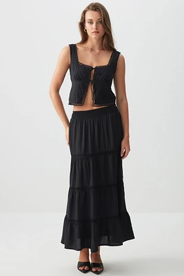 Ardene Maxi Tiered Skirt in Black | Size | Rayon