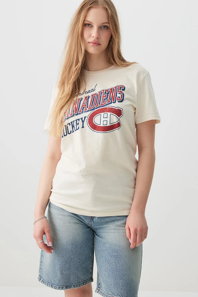 Ardene Unisex Montreal Canadiens T-Shirt in Beige | Size XL | 100% Cotton